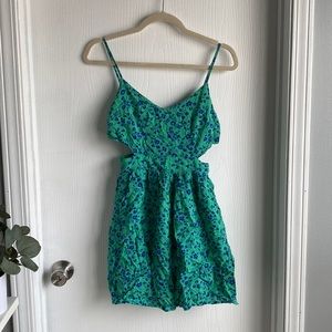 Abercrombie and Fitch green dress with blue floral accents and cut out sides